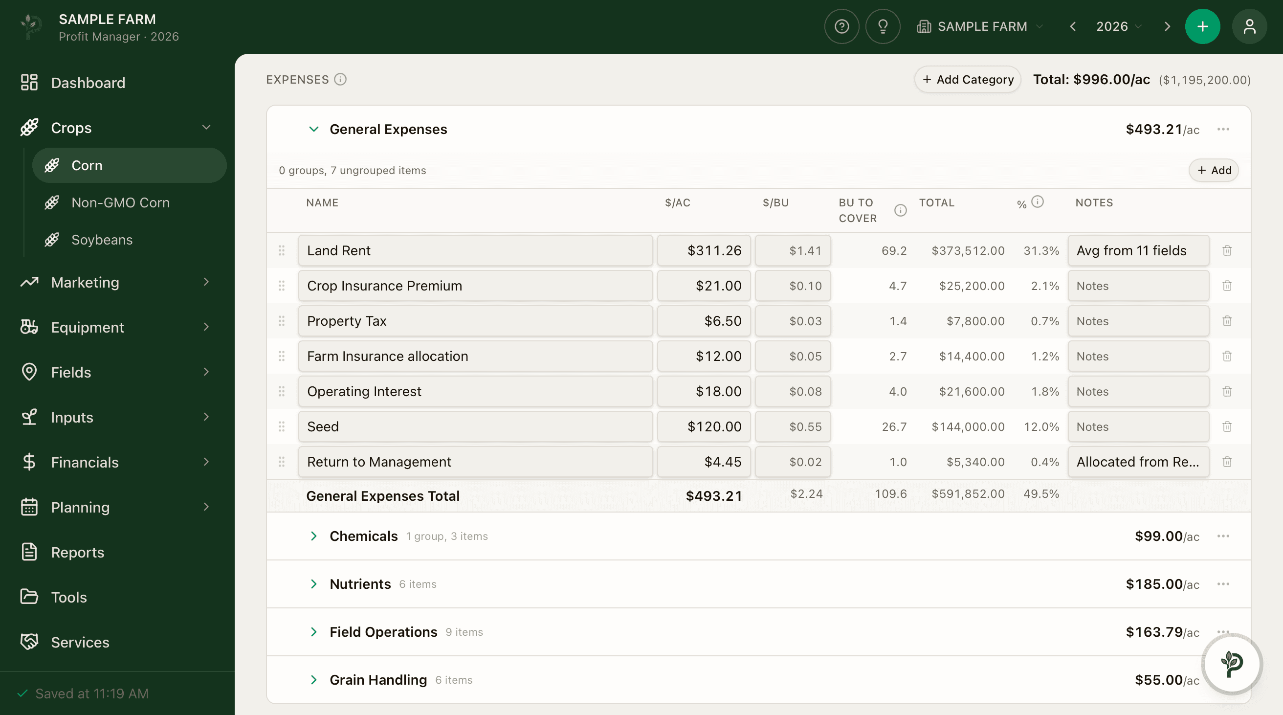Build and compare crop budgets